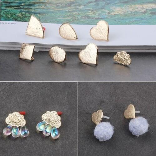 Wholesale 25pair/lot geometry hearts/cloud/water drop/fan shape alloy women stud earrings diy jewelry earring pendant accessory