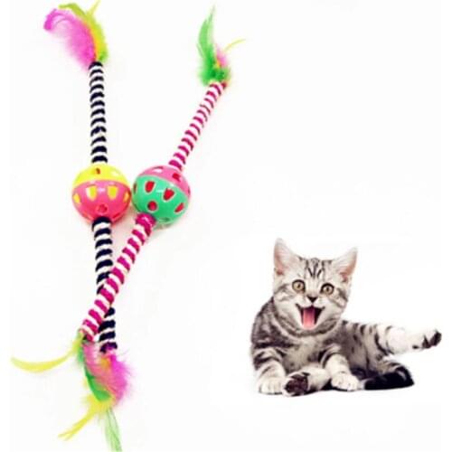 Cat Teaser Wand Feather Bells Toys Cat Teaser Stick with Sisal Rope Pet Supplies