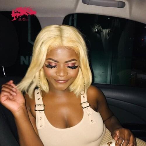 Brazilian Straight Human Hair T Part Lace Wig 613# Natural Black Ali Queen Hair Short Bob Wigs For Woman 8"-14" Human Hair Wigs