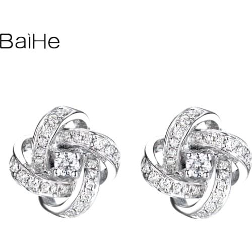 BAIHE Solid 14K White Gold About 0.20ct Natural Diamonds Wedding Gift Trendy Fine Jewelry Diamond Stud Earrings Women