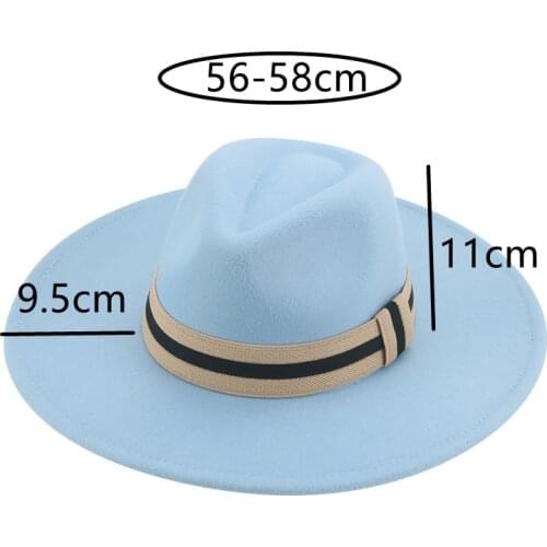Fedora hats women men big brim 9.5cm classic formal felted hats belt band white black khaki green summer spring winter women hat