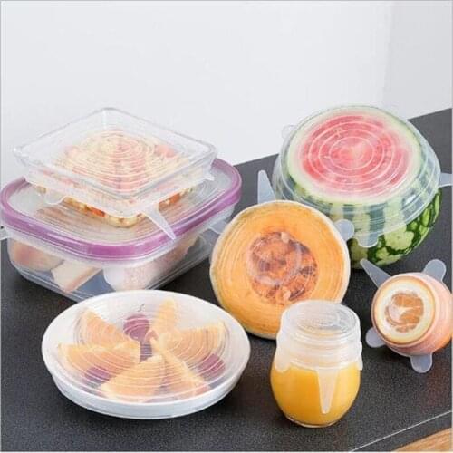 6Pcs Silicone Stretch Lids Reusable Airtight Food Wrap Covers Keeping Fresh Seal Bowl Stretchy Wrap Cover Kitchen Cookware