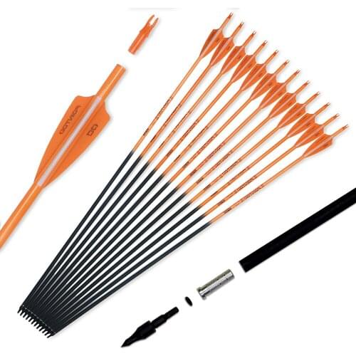 7.8mm Mixed Carbon Arrow 30 Inch Orange Fluorescence Removable Tips for Compound Recurve Bow Targeting Hunting