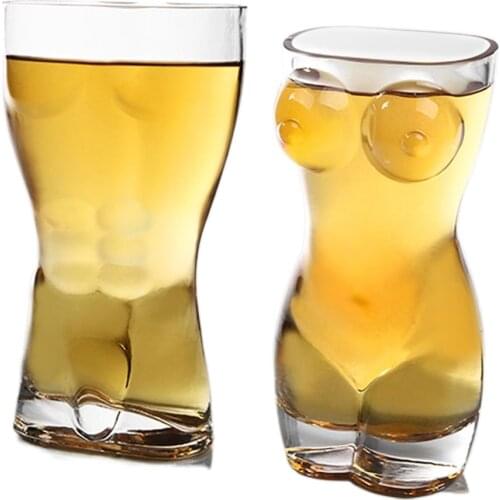 Sexy Lady Men Durable Double Wall Whiskey Glasses Wine Shot Creative Body Shape Glass Cup Glass Big Chest Beer Cup