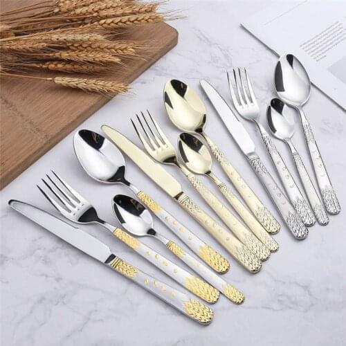 Stainless Steel Tableware Steak Knife Fork Retro Wheat Ears Palace Relief Dinnerware Cake Dessert Spoon Teaspoon Luxury Cutlery