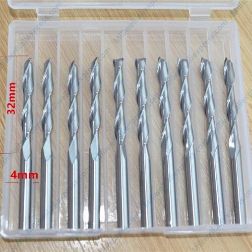 10PCS-4mm*32mm,CNC Solid carbide end mill,woodworking router bit,2 flute spiral end mill,Cutters for wood,MDF milling cutter