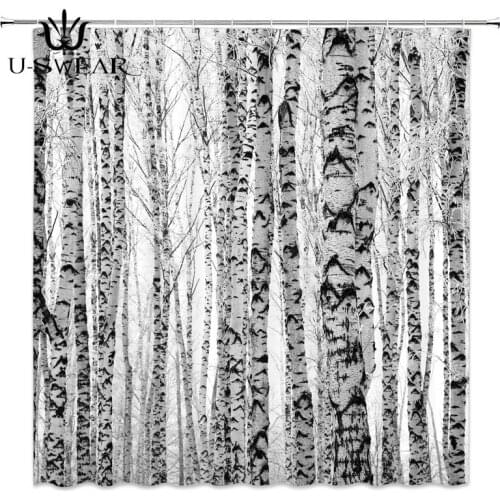 Birch Tree Forest Shower Curtain Leaves Branch Waterproof and Mildew Bathroom Shower Curtain with Hooks Cortina De Ducha SC1072