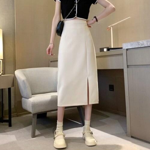 Spring and summer 2021 new a-line skirt Korean version of the high waist mid-length thin split suit skirt