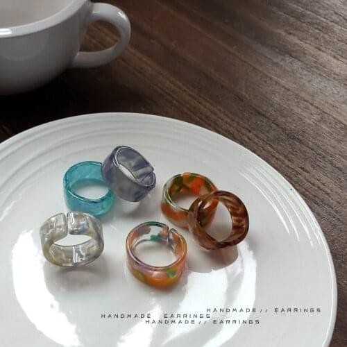 QiLuxy Fashion Floral Resin Amber Vintage Opening Rings for Women Colorful Transparet Rings Party Jewelry Ring