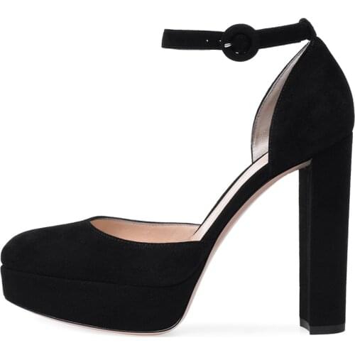 2021 Summer Shoes Woman Buckle Ankle Strap Genuine Leather Sheepskin Square Heel Sandals Suede High Heels Pumps Shoes For Brides