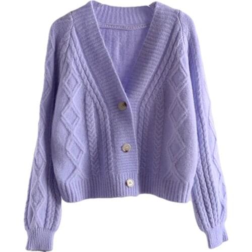 Autumn Winter Knitted Cardigan Female Solid Color V Neck Twisted Sweater Coat Korean Fashion Women Cardigans Jacket Knitwear