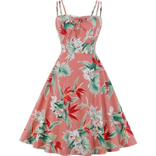 50s vintage big swing cotton Dresses female 2021 summer new flower print beach dress vestido Mujer Falads SP1058