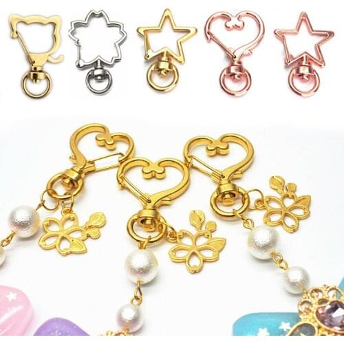 10pcs/Lot New Cute Star Heart Cat Animal Flower Hollow Key Chain Key Ring keychain DIY Accessories Lobster Clasp Wholesale