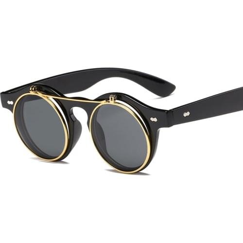 2021 Vintage Round SteamPunk Flip Up Sunglasses Classic Double Layer Clamshell Design Fashion Sun Glasses Oculos De Sol