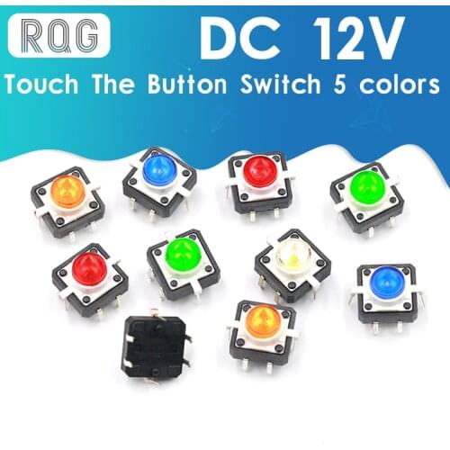 5PCS 1 set 12X12X7.3 Tactile Push Button Switch Momentary Tact LED 5 Color 12X12X7.3mm 12*12*7.3mm DC12V 50mA