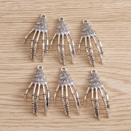 5pcs 18*39mm Silver Color Skeleton Hand Charms Fit Necklaces Bracelets DIY Halloween Pendants Charms Jewelry Accessories Making