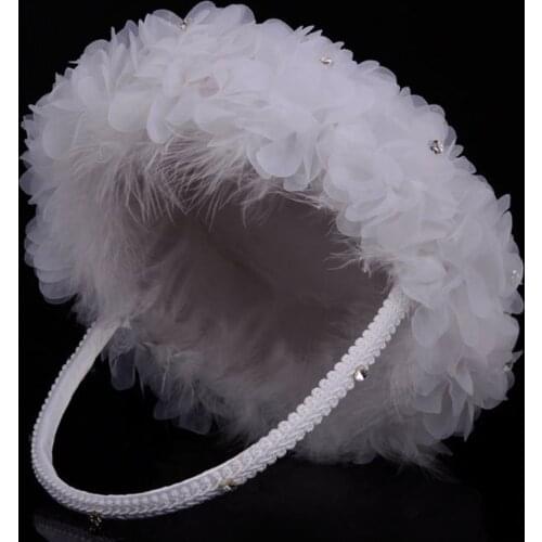85LB Flower Girl Baskets The Fabric Lace Decoration Cute Handle Flower Girl Basket White Flower Basket for Wedding Decoration