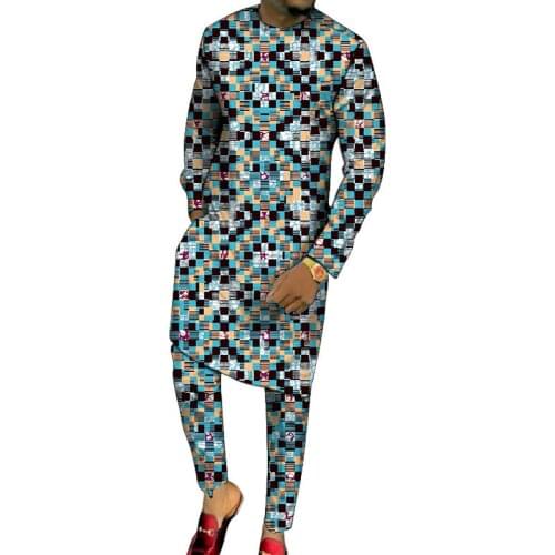 African clothes Man Long Shirts With Pants Fashion Patchwork Tops+Trousers Custom Made Mens Outfits African Pant Set For Party