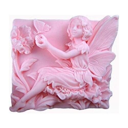 Angel sitting on a flower and butterfly Fondant Mold Silicone Sugar mold Craft Molds DIY gumpaste flowers Cake Decorating
