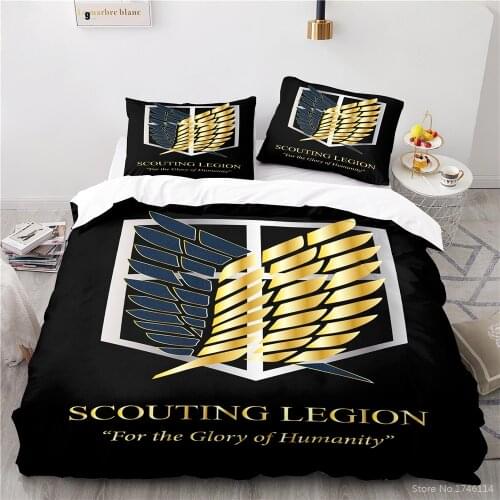 Anime Attack on Titan 3D Printed Bedding Set Twin Full Queen King Soft Comforter Cover Set Duvet Cover Set Bedclothes for Home