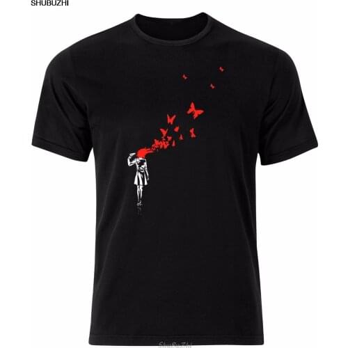 Banksy Girl Blowing Brains Out Red Butterflies Street Art Men Tshirt Top AL97 Cool Casual pride t shirt men Unisex New sbz3043