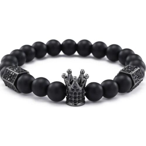 8mm uf5t gold silver micro pave cz zircon cubic zirconia Bracelet adjusted nature stone bead Frosted agate Onyx Bangles