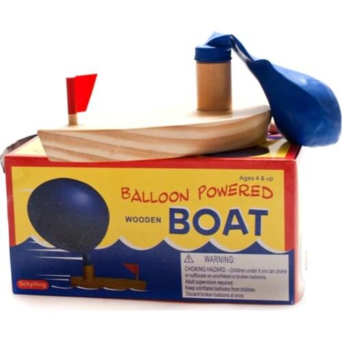 C5AF Wooden Balloon Powered Boat Children Water Playing Bathing Toys Kids Birthday Gift Desk Decor