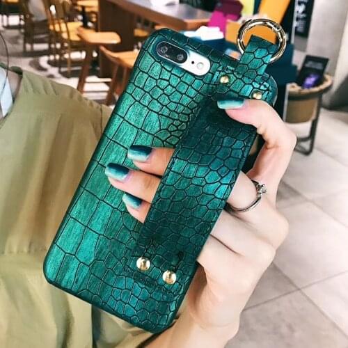 For iPhone 11 Pro Max Case With Strap Wrist Belt Sequin Green Crocodile Leather For iPhone XS MAX XR X 12 Pro 6S 7 8 Plus Case