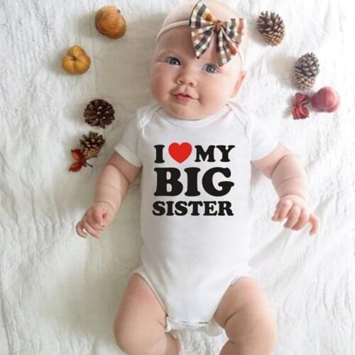 Newborn Baby Romper I Love My Big Sister Print Funny Infant Boys Girls Soft Short Sleevd Fashion Jumpsuit Outfit