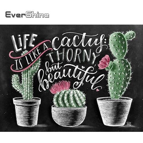 EverShine 5D Diamond Painting Blackboard Drawing Diamond Embroidery Cactus Picture Rhinestones Full Display Diamond Art Kits