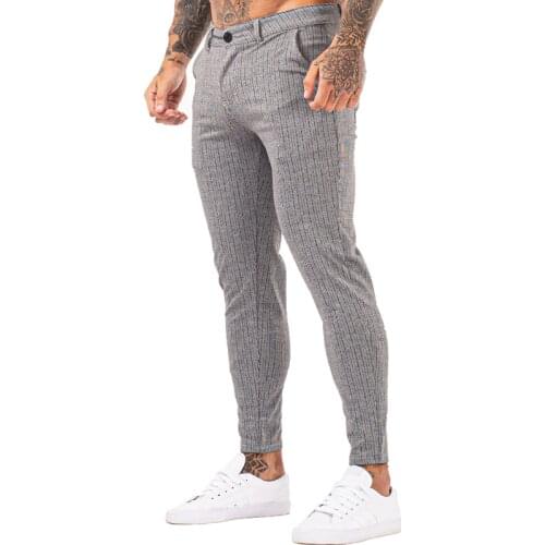 GINGTTO Men Chinos Trousers Skinny Super Stretch Chino Pants Slim Fit Mens Casual Pant Plaid Elastic Waist London Fashion zm395