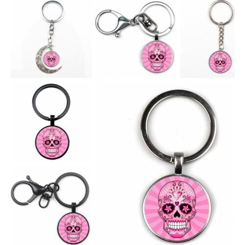 Hot New Pink Candy Color Skull Photo Keychain Men and Women Glamour Fashion Key Ring Premium Car Backpack Pendant Keyring Chain
