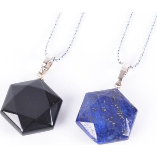 Faceted Hexagonal Natural Gem Stone Necklaces & Pendants Opal Lazuli Lapis Quartz Pink Tiger Eye Chakra Reiki Jewelry D874-D884