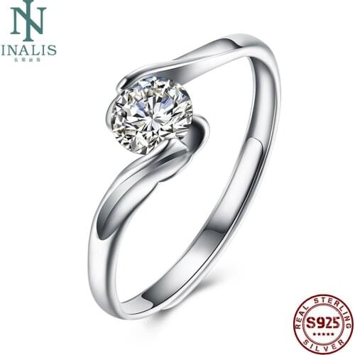 INALIS 925 Sterling Silver Rings For Women Minimalist 5A Clear Cubic Zircon Finger Ring Valentines Day Jewelry Send Girlfriend