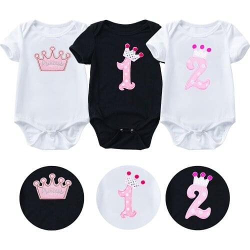 Birthday-Newborn Infant Toddler Baby Boys&Girls Dress Cotton Short Sleeve Romper-Kids Clothes-Solid Number&Crown