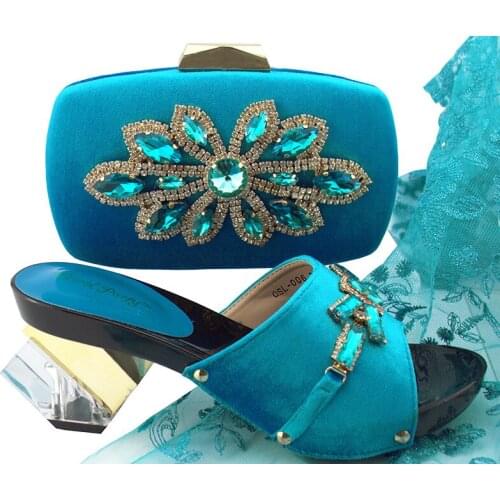 Sky blue shoe and bag set for wedding shoes bride hight heel for party shoes and bags to match heels 7.5cm QSL006