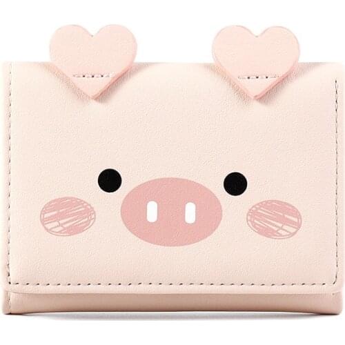 2021 New Cute Cartoon Pig Designer Wallet PU Leather Women Purse Ladies Trifold Wallets Female Small Money Purses