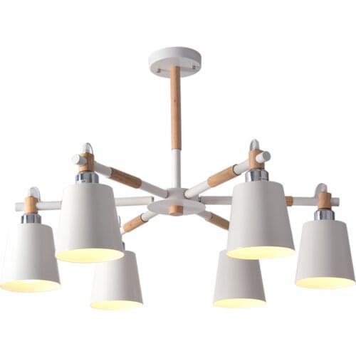 Creative simple 3/6/8 head solid wood LED chandelier lamp for living room white black ceiling chandeliers lighting
