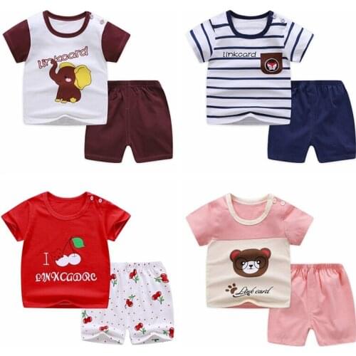Summer Baby Clothing Sets Newborn Infant Baby Boys Girls Short Sleeve Cartoon Tops Shirt+Pants Outfits Set Bebes Tracksuit 0-4Y