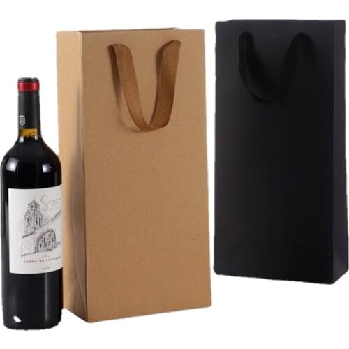 Fashionable and elegant red wine paper bag single and double thickening gift bag black khaki party clothes portable packaging