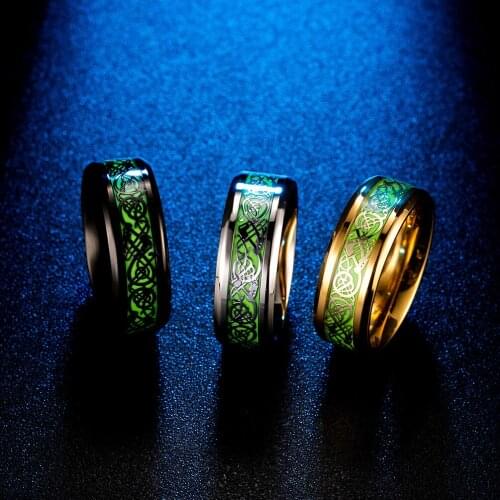 Rings men stainless steel Steampunk Green Glow gold ring black love Steel gifts for male accesories wholesale hip hop jewelry