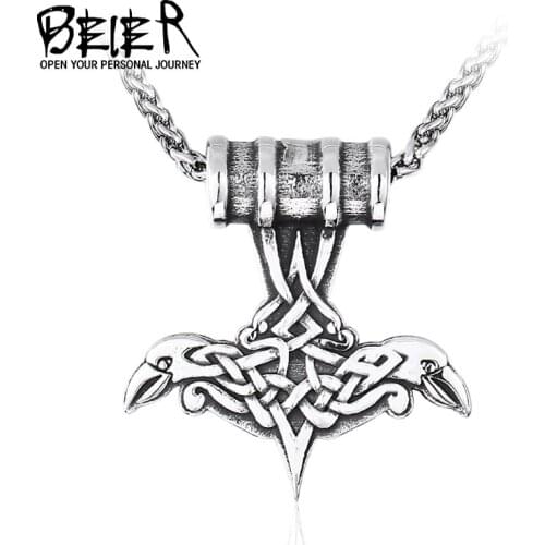 Beier 316L stainless steel Norse Viking Pendant Necklace Raven head animal fashion Scandinavian odin amulet men jewelry LHP132