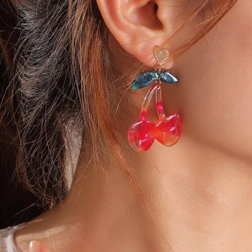 New Arrival Acrylic Geometric Drop Earrings Womens Vintage Gradient Fruit Cherries Cherry Love Stud Earrings Jewelry for Girls