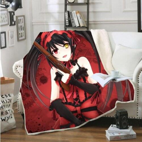 Tokisaki Kurumi Funny Character Blanket 3D Print Sherpa Blanket on Bed Home Textiles Dreamlike Style 09