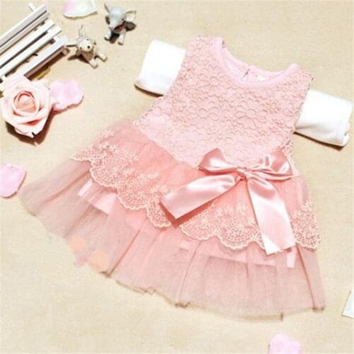 Baby Girls Princess Dress Sleeveless Lace Dress Crochet Kids With Bow Belt Party Gift Dresses