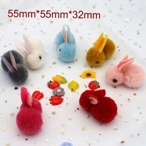 Pompom Rabbit 55mm High Elastic Festival Wedding Decoration DIY Handmade Child Gifts Headgear Home Clothing Bag Accessories 2pcs