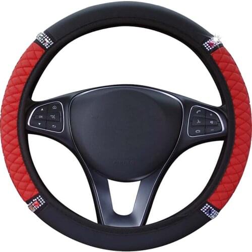 Anti-Slip Car Steering Wheel Braid Cover Imitation Diamond No Inner Ring Fit For 37-38CM/14.5"-15" M Size Hand Bar Protect Wrap