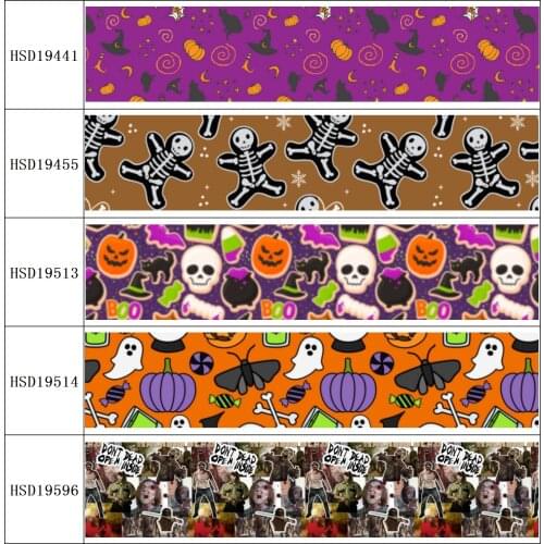 22MM 25MM 38MM 50MM 75mm Printed Pattern Halloween on Grosgrain Ribbon for diy ribbon