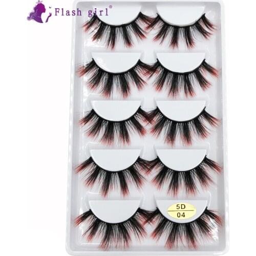 Flash Girl High Quality Real Mink Eyelash 5 Pairs Makeup Colorful Light And Soft Makeup Charming Eyes Eyelashes