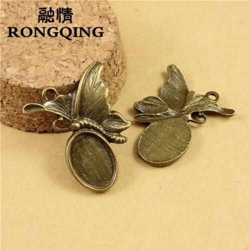 RONGQING 14*10MM Oval Cameo Base 60pcs/lot Butterfly Necklace Earrings Pendant Cabochon Base for Jewelry Making